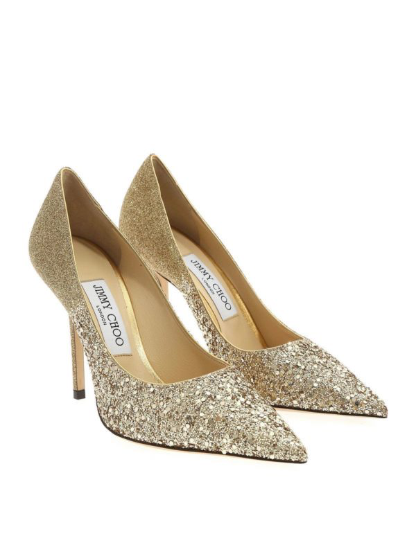 [jc636] Champagne Coarse Glitter Fabric Pointy Toe Pumps (37, gold)