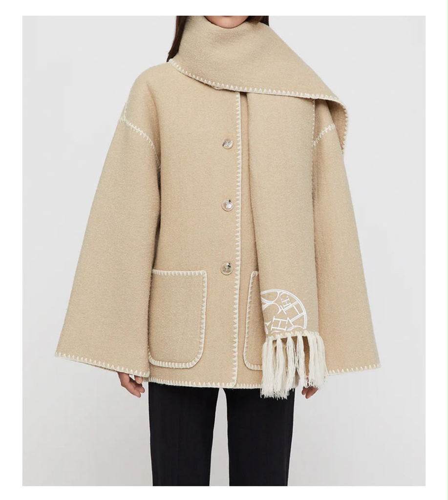 CHCH Classic Loose Wool Scarf Coat (M)