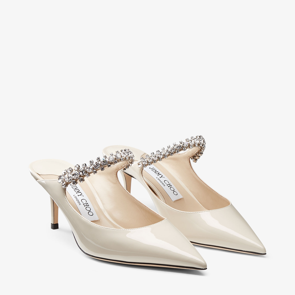 JIMMY CHOOLinen Patent Leather Mules with Crystal  Strap (37)