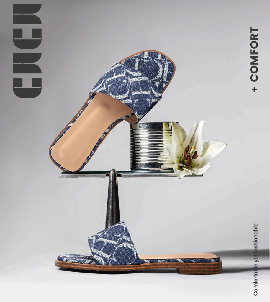 CHCH Monogram Denim Flat Slippers (36)