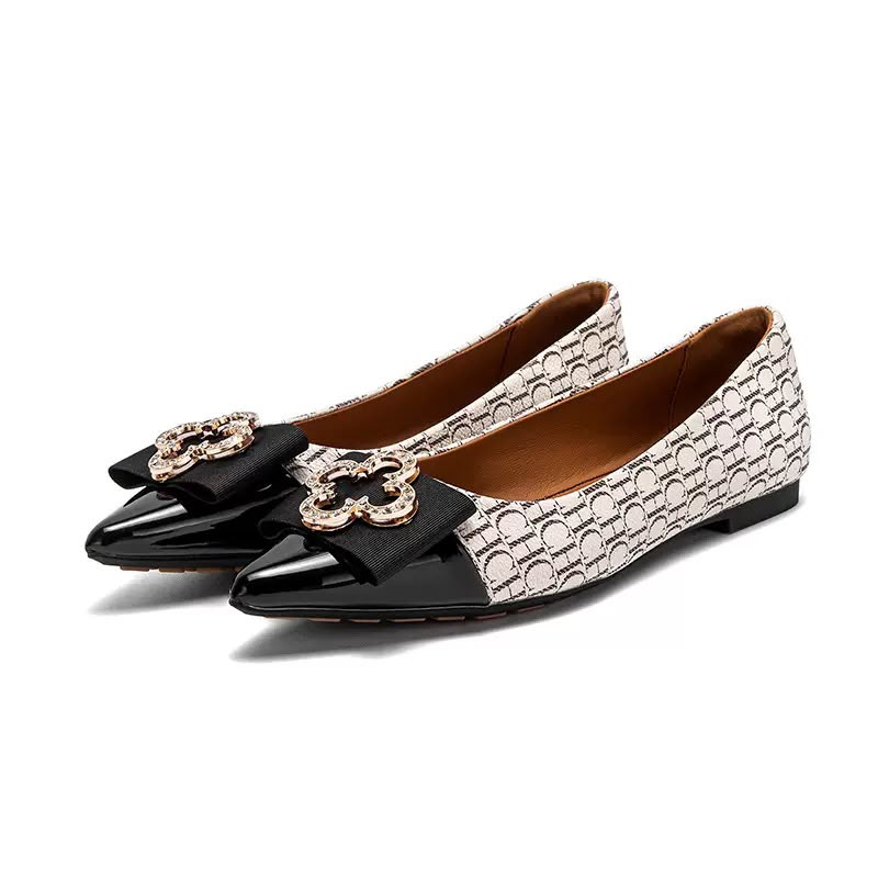 CHCH Monogram Crystal Flower Ballet Flats
