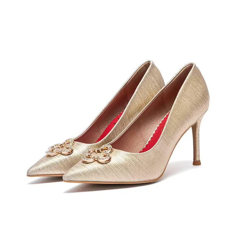 CHCH Embellished Pointed-Toe Pumps (36, gold)