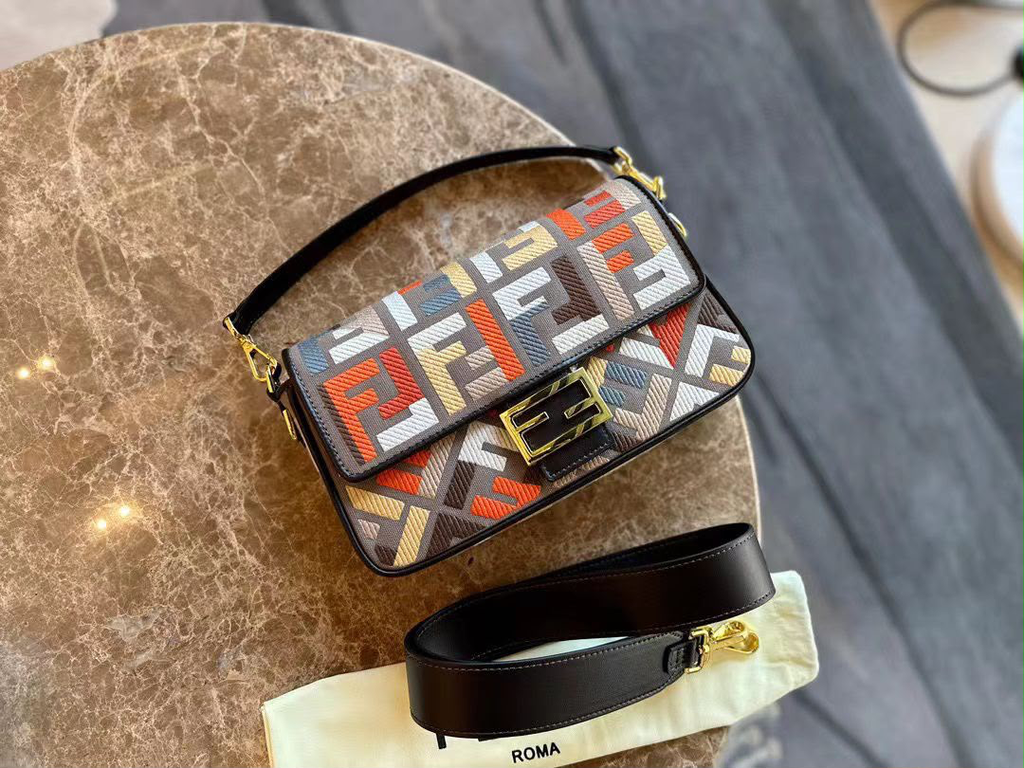 Fendi FF Embroidered Baguette Bag