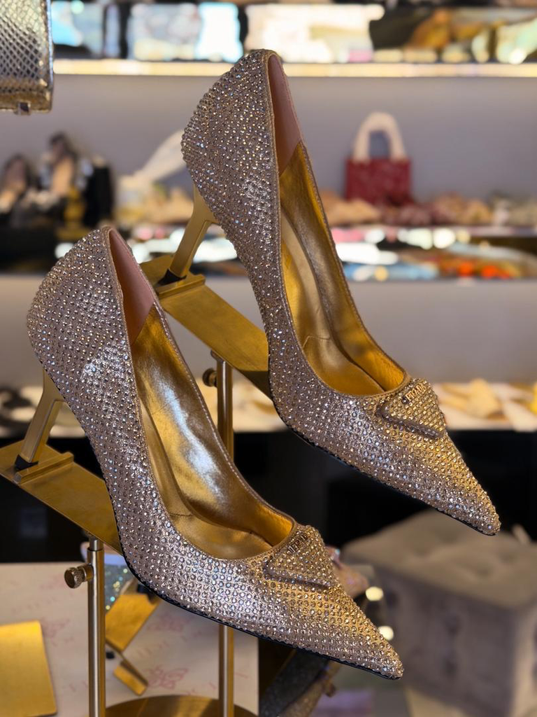 Prada Crystal Embellished Pointed-Toe Pumps