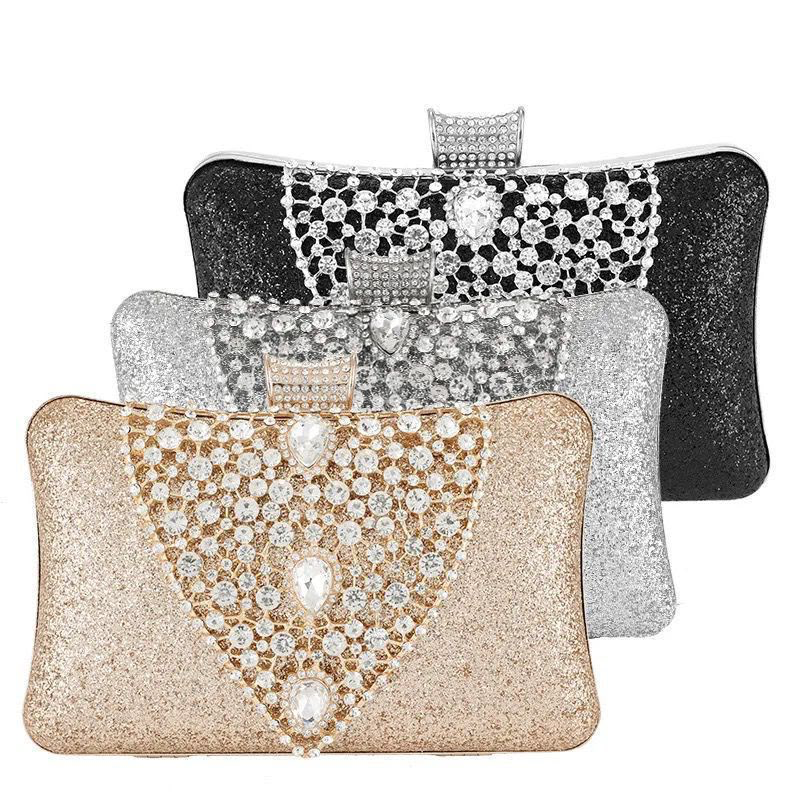 Crystal Embellished Glitter Evening Clutch Bag (gold)