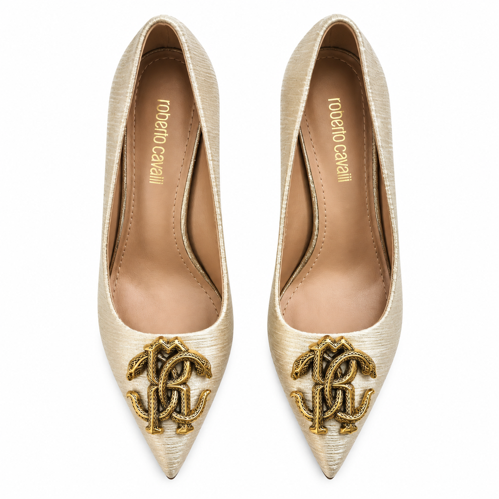 Roberto Cavalli Metallic Gold Pointed-Toe Flat