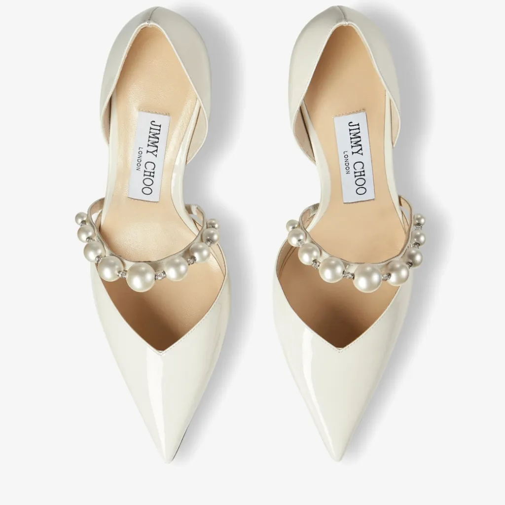 Latte Patent Leather Pointed Pumps with Pearl Embellishment (37)