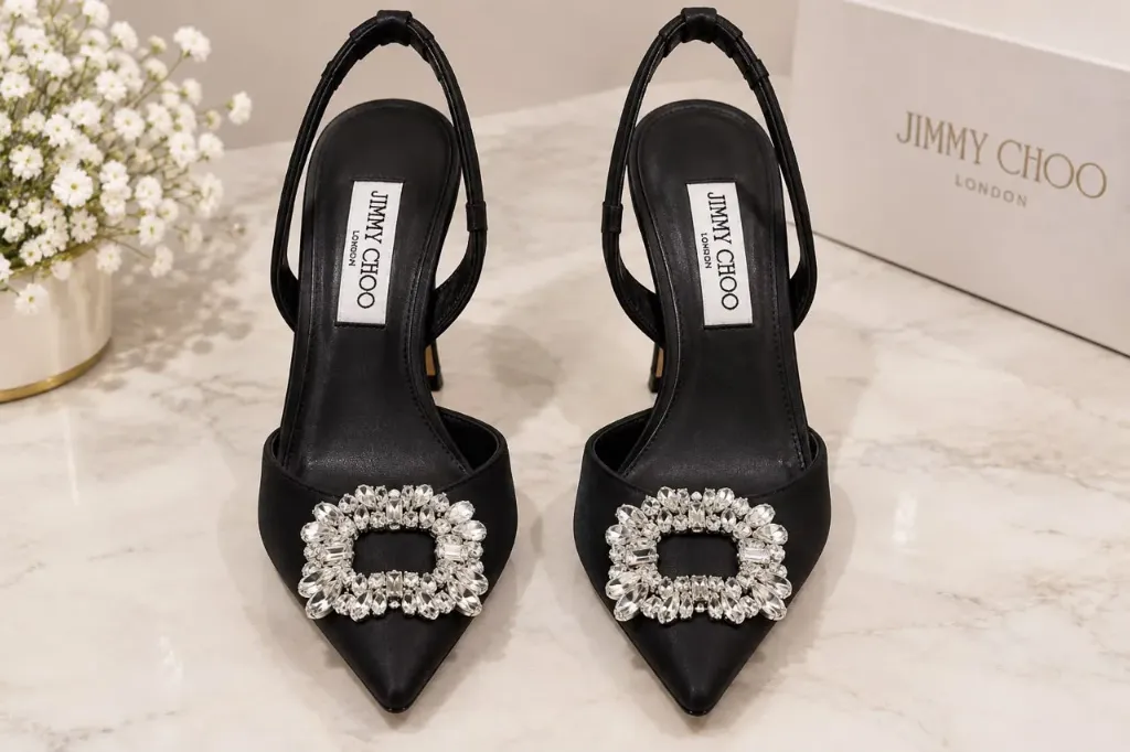 Crystal Noir Slingback Heels