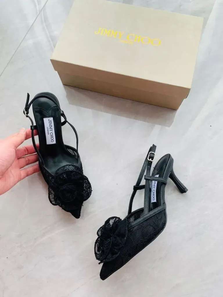Bridal Lace Flower Flats (37, black)