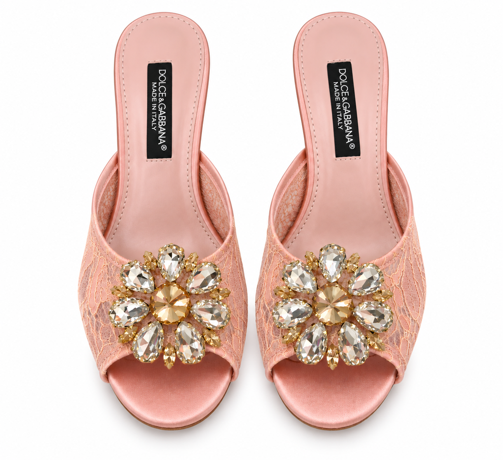 Dolce & Gabbana Pink Crystal Flower Lace Mule (37)