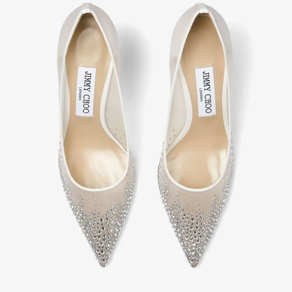 Mesh Pointed-Toe Pumps with Dégradé Crystals (37, white)
