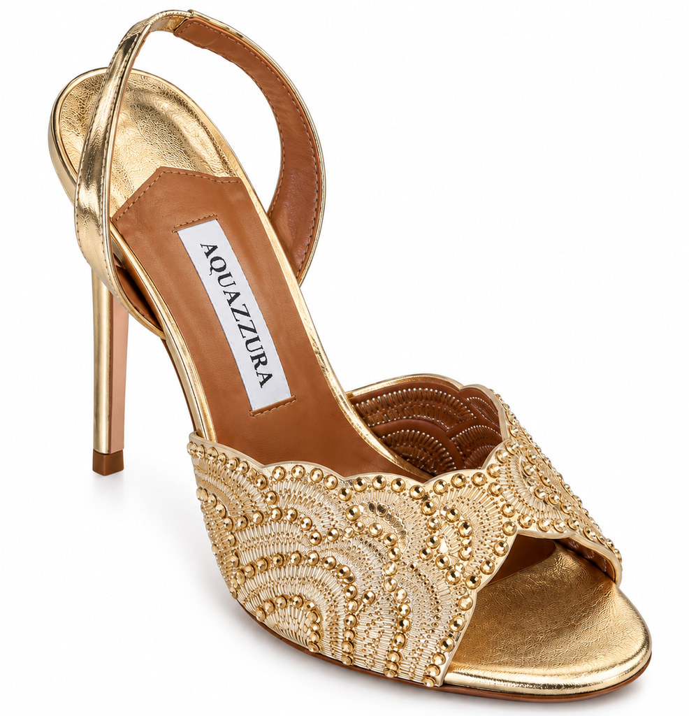 Aquazzura Silver Crystal Lace Sandals (36, gold)