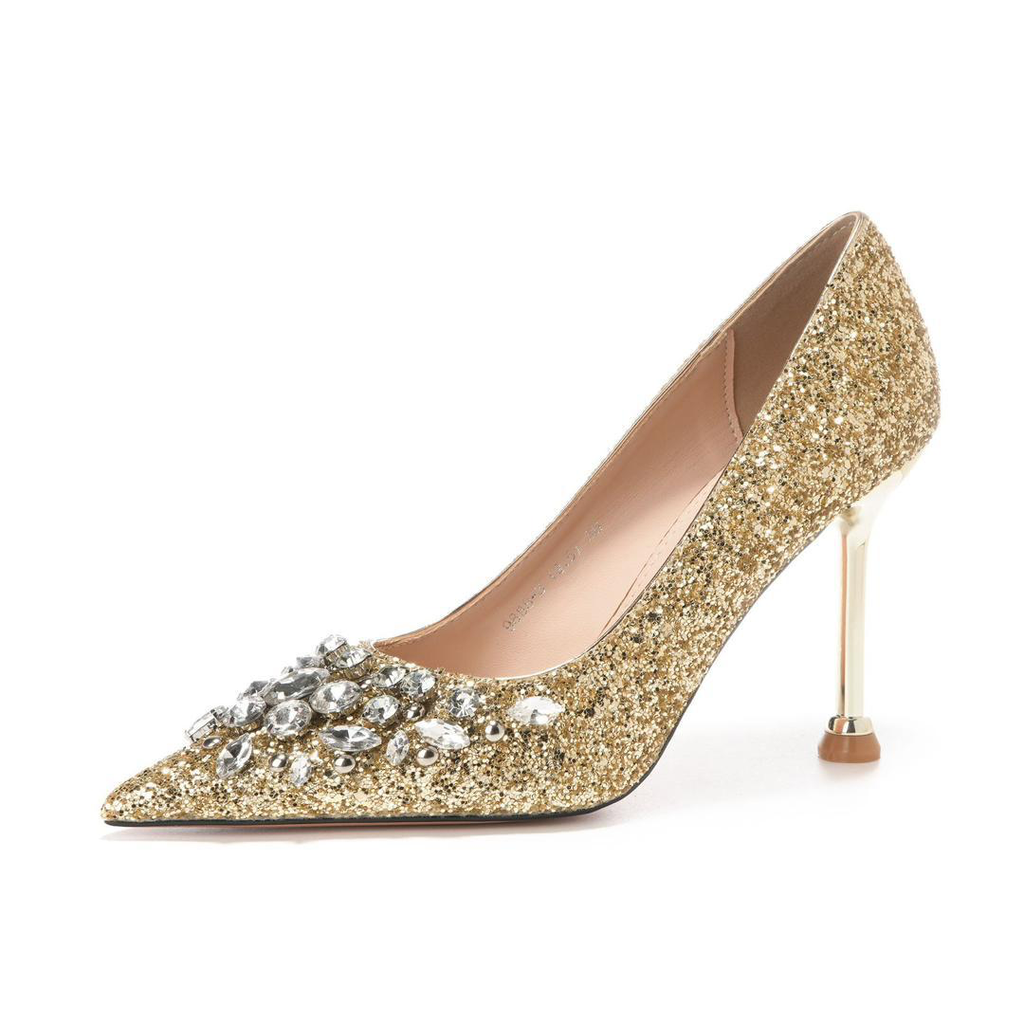 [9888] Fidudcha Crystal Pumps (36, gold)