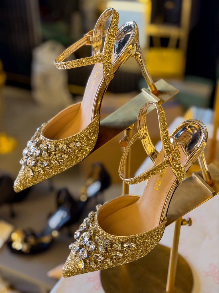 Fidudcha Crystal Slingback Pumps (36, gold)