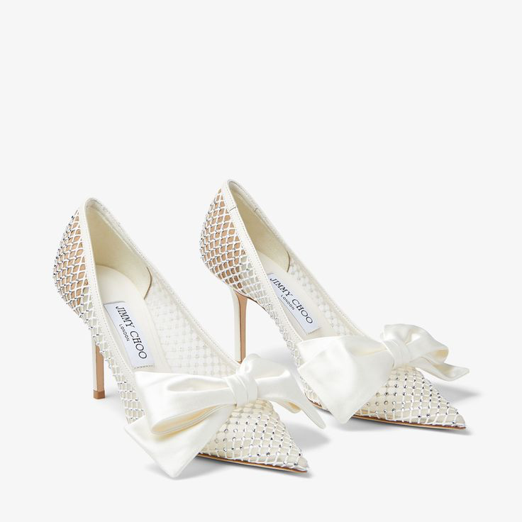 Jimmy Choo Crystal Mesh Bow Pointed Pumps (38)