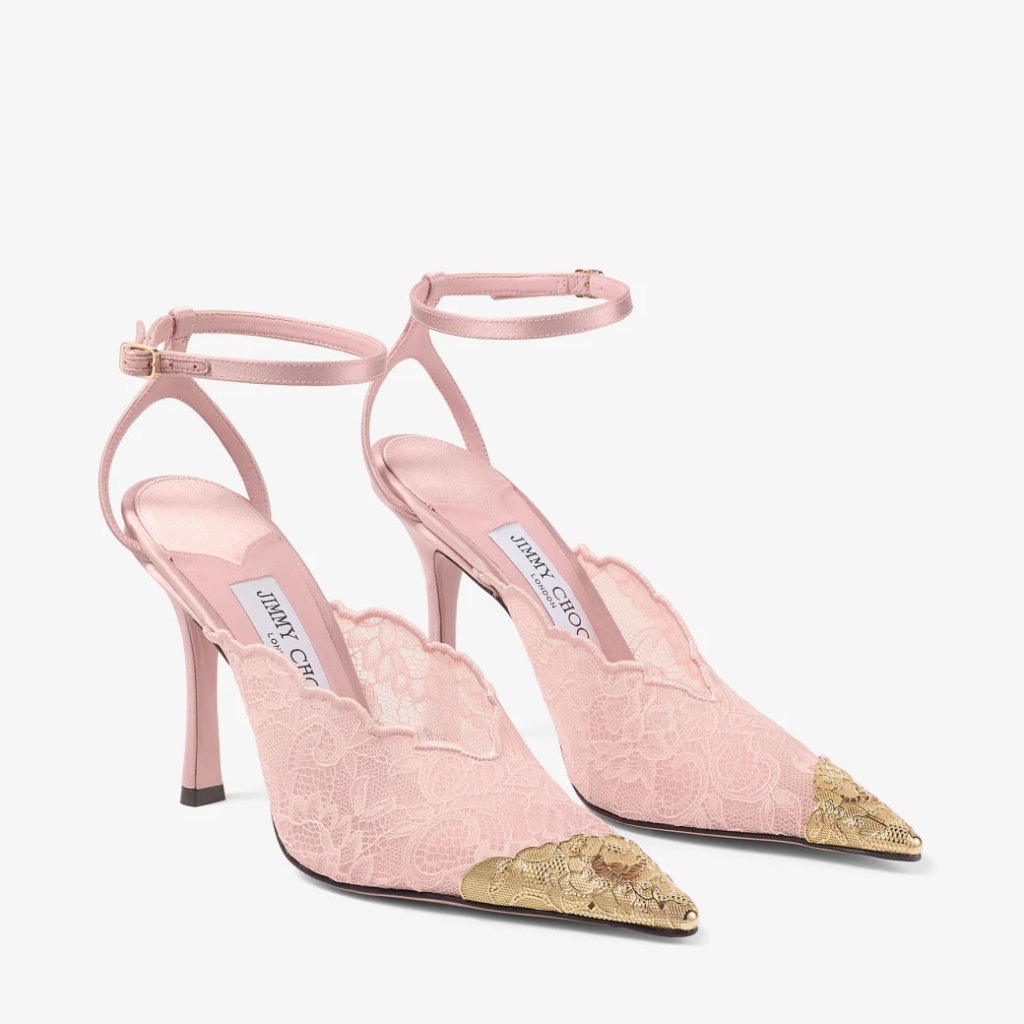 Rose Jimmy Choo Lace Pumps with Metal Lace Detail Sale Price