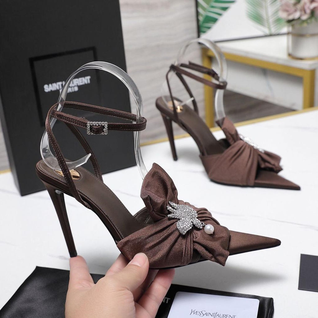 Crystal Bow Pointed Slingback Pumps