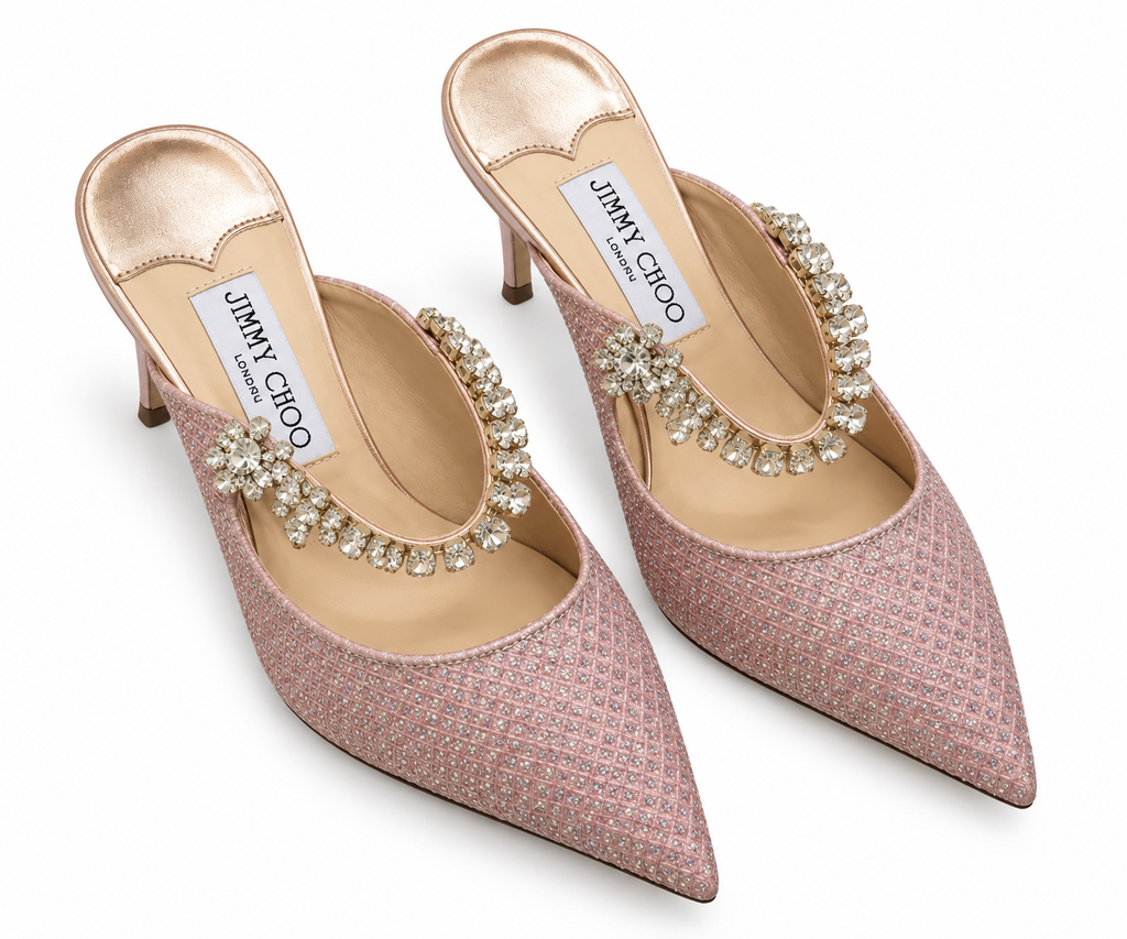 [Jc2206] Jimmy Choo Crystal Chain Pointed-Toe Mules