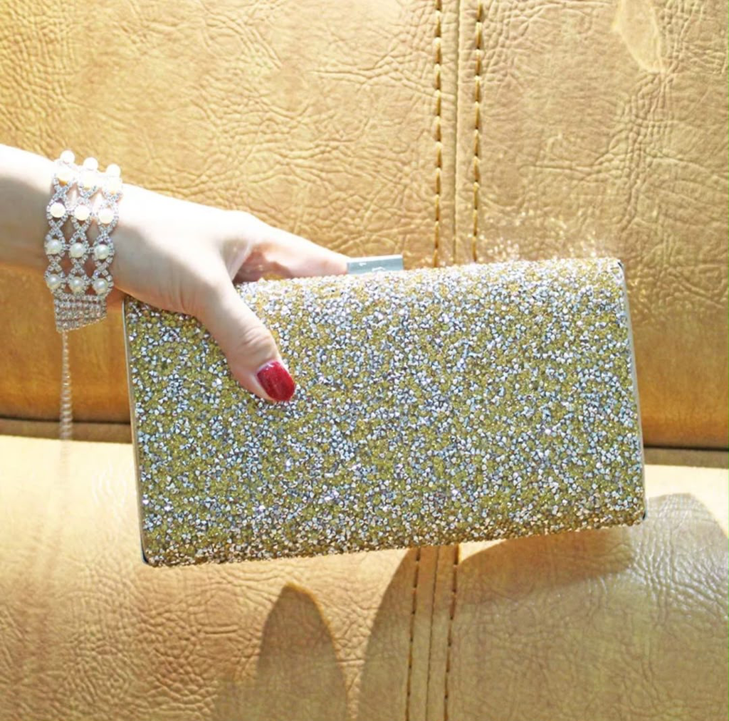 Crystal-Embellished Evening Clutch (gold)